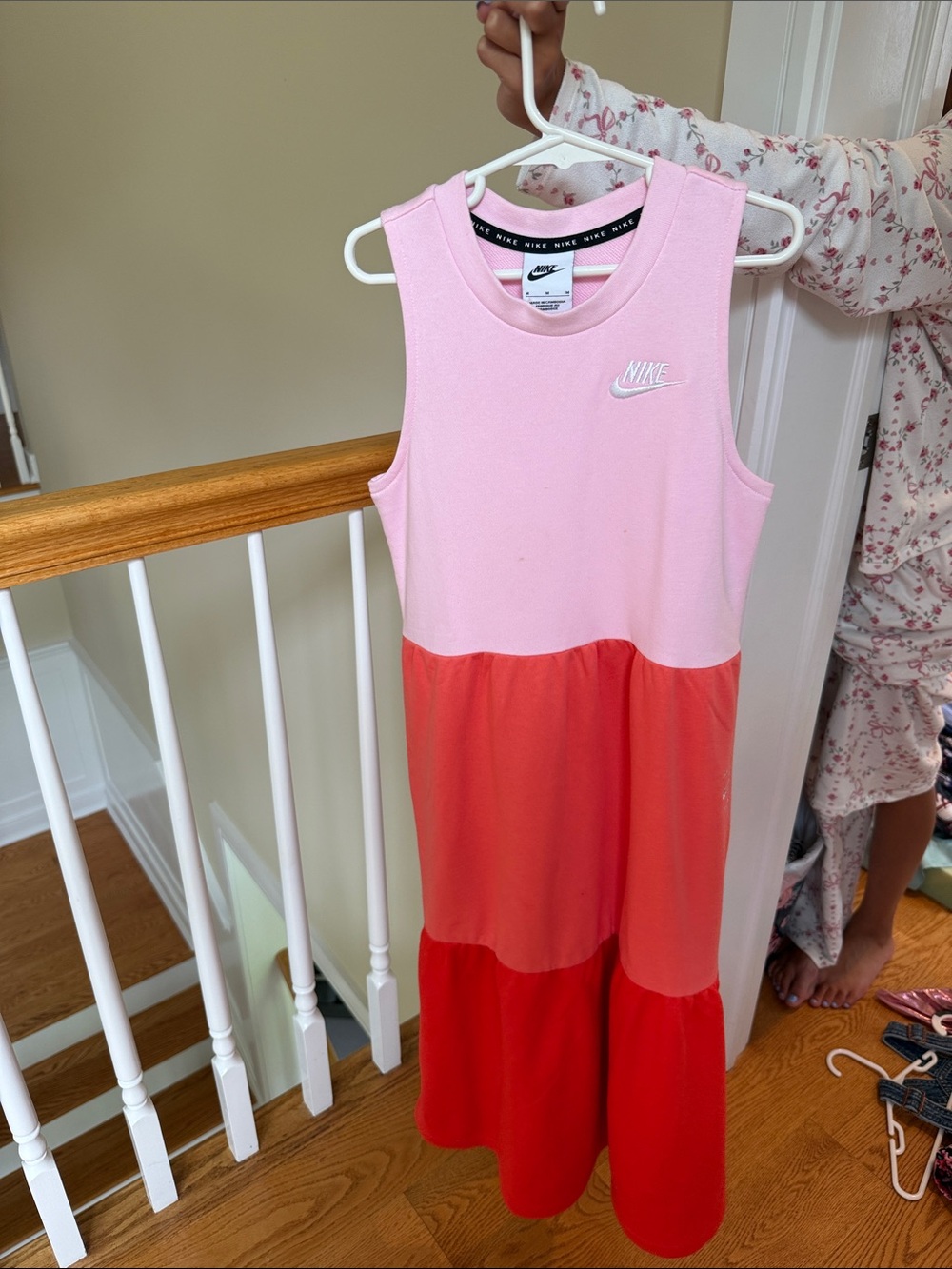 Nike Girls' Pink, Coral, and Red Tiered Tank Dress
